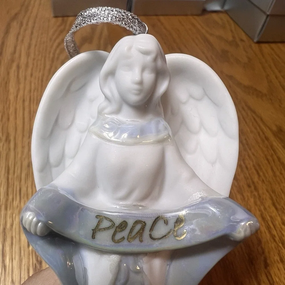 Set of 6 Porcelain Angel Christmas Ornaments Hope Faith Love Joy Peace Blessing2